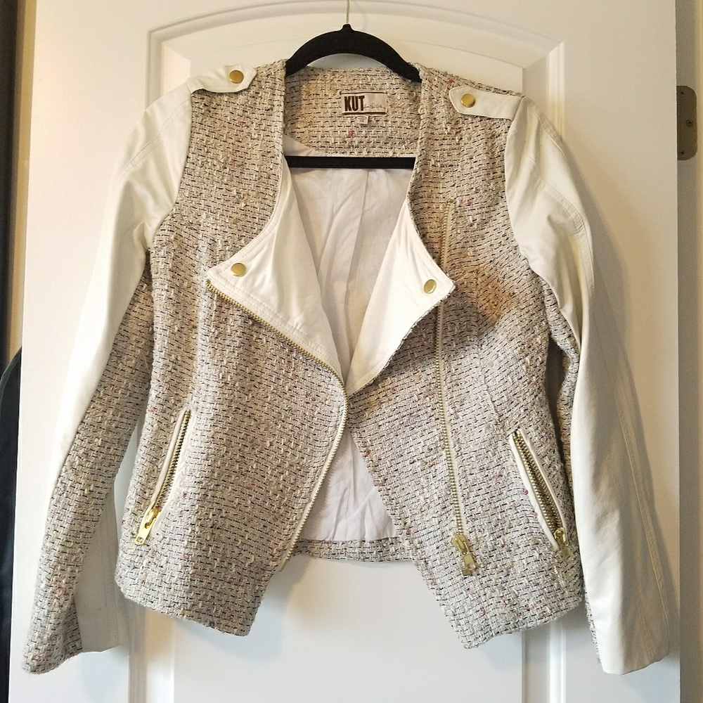 Kut from the Kloth Tweed Faux Leather Moto Jacket